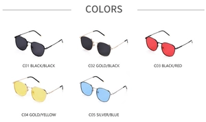 Detailed grid of retro square sunglasses in various lens colors with metallic frames