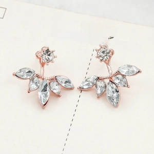 Elegant marquise zircon daisy flower earrings in rose gold finish on minimalist card