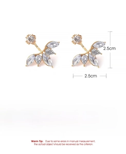 Detail showing dimensions and material of gold-tone daisy stud earrings with cubic zirconia