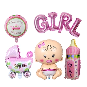 5pcs pink baby girl 1st birthday balloon set with princess crown and bottle shapes