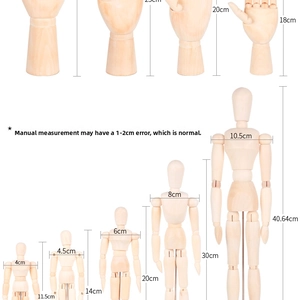 Detailed size chart for wooden mannequin and hand model for sketching and drawing