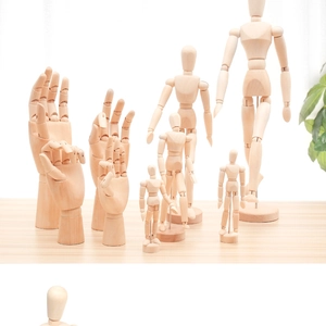 Artistic wooden hand models and jointed mannequins in various sizes for drawing and sketch