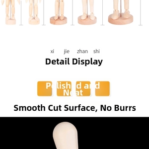 Detailed macro view of polished wooden mannequin joints and smooth finished surface