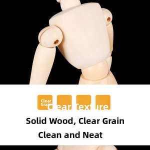 Macro view of the spherical joints and natural wood texture on the artist mannequin