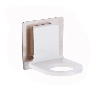 Wall-mounted self-adhesive shower gel holder with white bracket and metallic finish