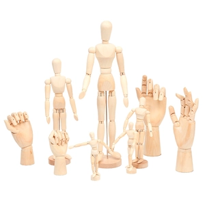 Articulated wooden mannequin and hand models set for sketching and drawing tutorials