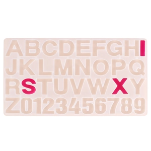 Detailed view of 26 letters and 10 numbers silicone mold for DIY resin jewelry crafts