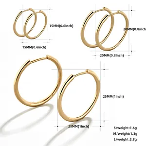 Size chart for 18K gold plated stainless steel hoop earrings in three various sizes