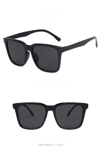 Classic black square sunglasses detail showing both front and side profile views