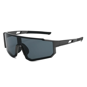 Matte black sports cycling sunglasses with wide integrated lens and aerodynamic temples