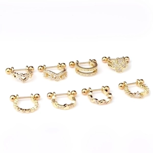 Eight-piece gold stainless steel piercing set with zircon stones in diverse designs