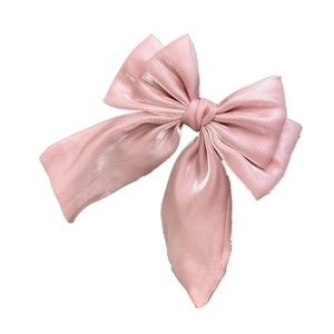 Elegant multi-layer pink satin mermaid bow hair clip with long flowing ribbons for women