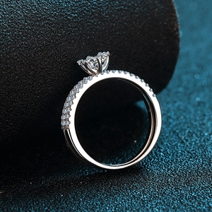 Elegant 925 sterling silver moissanite ring with six-prong setting and side accents