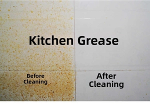Comparison of heavy grease removal on tiles using emery sponge cleaning tool