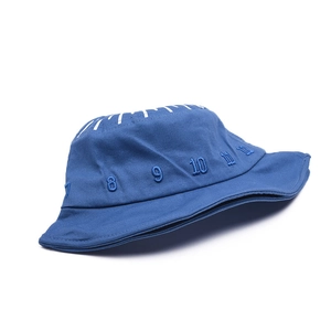 Kids navy blue cotton bucket hat with deconstructed number embroidery and white stitching