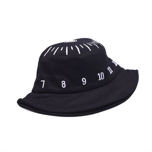 Minimalist black cotton bucket hat for kids featuring white numeric embroidery design
