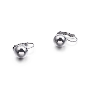 Polished stainless steel silver ball earrings for women on a white background