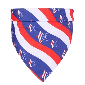 Close-up of fabric texture on USA flag pet bandana with stars and stripes pattern
