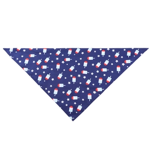Detailed close-up of Independence Day pet bandana with American flag stars and popsicle prints