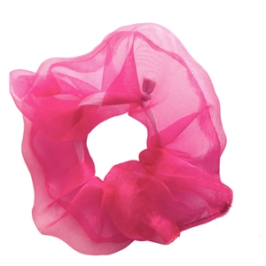 Cute pink organza scrunchie hair tie for women with a soft sheer mesh texture