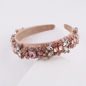 Elegant Baroque pink headband with multi-color rhinestones and sparkling crystals for women