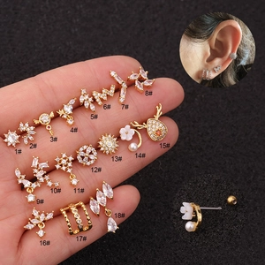 Ensemble de boucles d'oreilles en acier doré avec zircon et perles en 18 styles variés