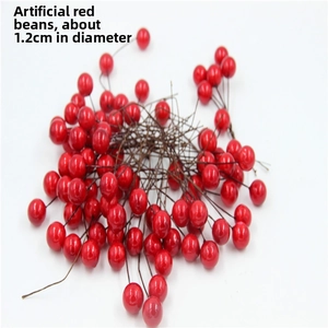 Macro shot of 1.2cm artificial red berries with glossy glaze finish and flexible stems