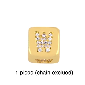 Detailed view of a gold-plated cubic zirconia letter W bead for DIY jewelry making
