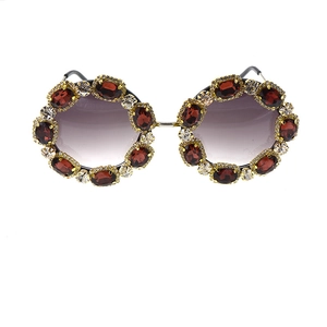 Oversized gold frame sunglasses with luxury red rhinestones and purple gradient lenses