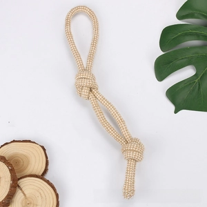 Detail of durable cotton hemp rope dog chew toy with sturdy knots for dental health