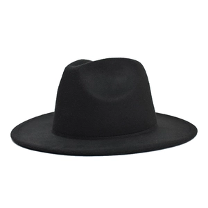 Classic black wool felt fedora hat with flat brim and decorative belt buckle for autumn