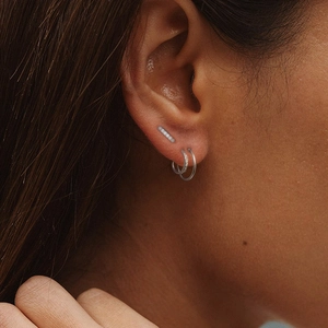 S925 sterling silver mini hoop earrings and bar stud set with sparkling zirconia accents
