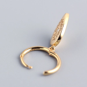 Luxurious gold S925 sterling silver drop earrings with engraved totem and CZ accents