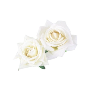 Close-up of white velvet fabric rose petals showing realistic textures and details