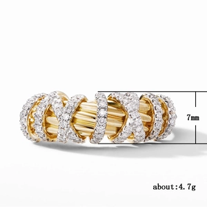 Minimalist geometric two-tone ring with silver crisscross crystal bands and gold inner ring