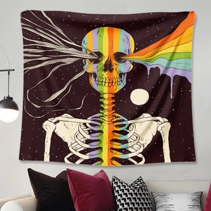 Bohemian skull tapestry with rainbow beams and starry background for wall decoration