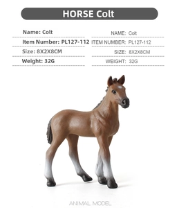 Realistic brown Colt horse toy model with dimensions 8x2x8cm and fine hair texture