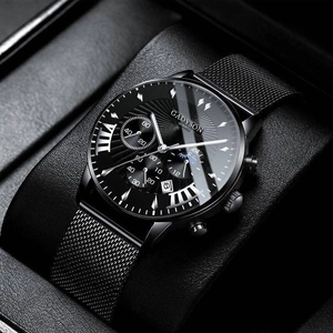 GADYSON black men's business watch with mesh metal strap and Roman numeral dial display