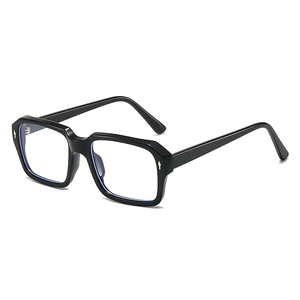Occhiali quadrati in TR90 nero con rivetti in metallo e lenti anti-luce blu