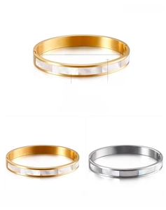 Detailed size measurement of 8mm wide stainless steel bangle with shell inlay