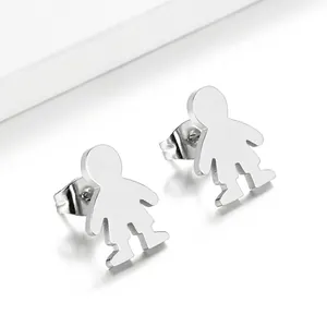 Polished silver stainless steel stud earrings in a minimalist boy silhouette design