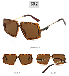 Detailed multi-angle views of oversized tortoiseshell geometric sunglasses with gold temples