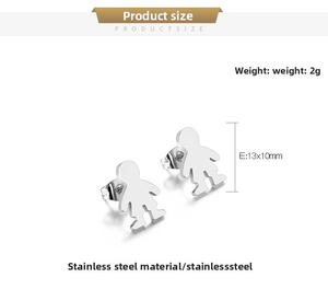 Detailed view of polished stainless steel stickman studs with dimensions 13x10mm and 2g weight
