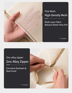 Détail du filet fin et de la fermeture en alliage de zinc du sac à linge doublé