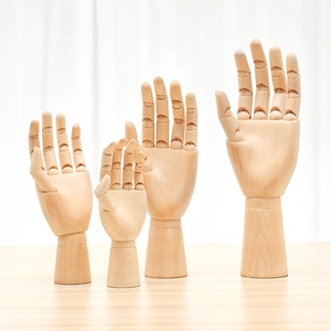 Artistic set of four flexible wooden jointed hand models for sketching and drawing decor