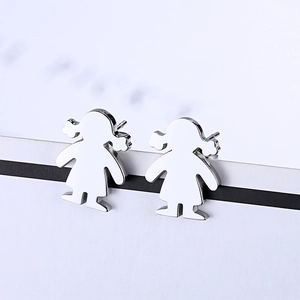 Minimalist silver girl silhouette stud earrings made of polished stainless steel
