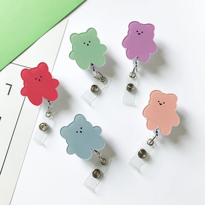 Cartoon Bear Retractable Badge Reel Acrylic ABS ID Card Holder With Metal Clip For Nurse Doctor Office School