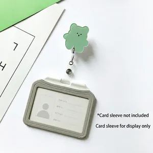 Cute green bear retractable badge reel holder with metal clip for nurses and doctors