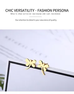 Detailed view of gold dragonfly earrings with anti-corrosion and rust resistance properties