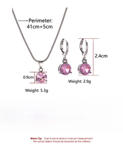 Détails du pendentif en zircon rose et boucles d'oreilles avec dimensions du matériau